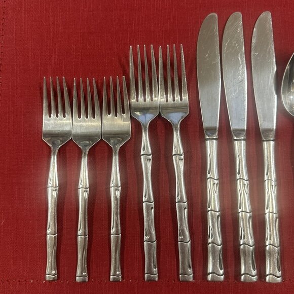 Lot of 12 Rogers Stainless Flatware Bamboo Style Pattern Korea Mid Century - Picture 3 of 16